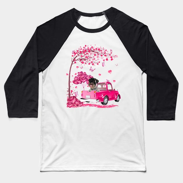 Valentine's Day Love Pickup Truck Standard Schnauzer Baseball T-Shirt by SuperMama1650
